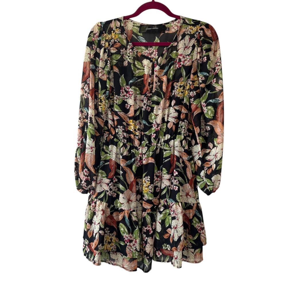 Code x Mode Black Floral Tiered Mini Dress Women’s Medium Boho Whimsygoth